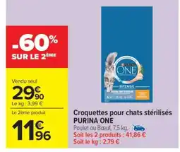 Carrefour Market Croquettes pour chats stérilisés PURINA ONE offre