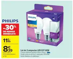 Carrefour Market Lot de 2 ampoules LED E27 60W offre