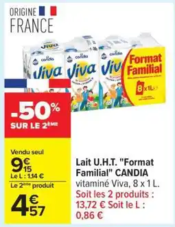Carrefour Lait U.H.T. Format Familial CANDIA offre