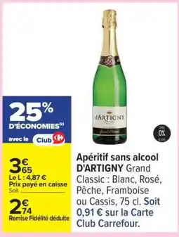 Carrefour Apéritif sans alcool D'ARTIGNY Grand Classic offre