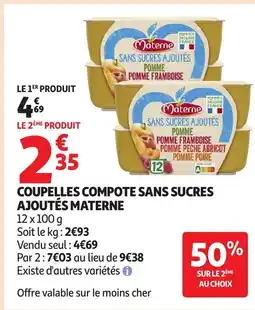 Auchan MATERNE Coupelles compote sans sucres ajoutés offre