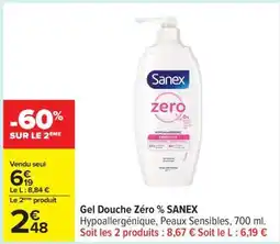 Carrefour Gel Douche Zéro% Sanex offre