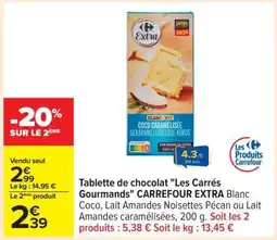 Carrefour Tablette de chocolat Les Carrés Gourmands CARREFOUR EXTRA offre