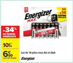 Carrefour Lot de 14 piles max AA et AAA offre