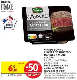Intermarché Hyper Viande bovine 2 pavés de rumsteck marinés nature socopa offre