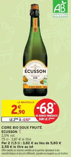 Intermarché Hyper Cidre bio doux fruité ecusson offre