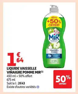 Auchan MIR Liquide vaisselle vinaigre pomme offre