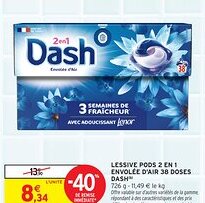 Intermarché Hyper Lessive pods 2 en 1 envolée d'air 38 doses dash offre