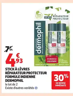 Auchan DERMOPHIL Stick à lèvres réparateur protecteur formule indienne offre