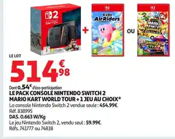 Auchan Le pack console nintendo switch 2 mario kart world tour +1 jeu au choix offre