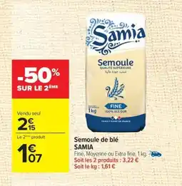Carrefour SAMIA Semoule de blé offre