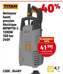 Screwfix Titan nettoyeur haute pression électrique mpwp1d-3 1300w 100 bar 240v offre