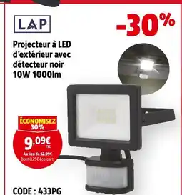 Screwfix Lap projecteur à led d'extérieur avec détecteur noir 10w 1000lm offre