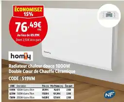 Screwfix Hom'y radiateur chaleur douce 1000w double cœur de chauffe céramique offre