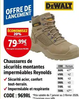 Screwfix Dewalt chaussures de sécurités montantes imperméables reynolds offre