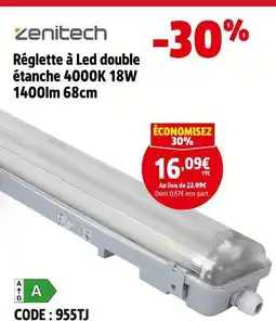 Screwfix Zenitech réglette à led double étanche 4000k 18w 1400lm 68cm offre