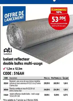 Screwfix Ati isolant reflecteur double bulles multi-usage offre
