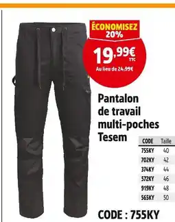 Screwfix Tesem pantalon de travail multi-poches offre