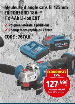 Screwfix Meuleuse d'angle sans fil 125mm eri1083grd 18v offre