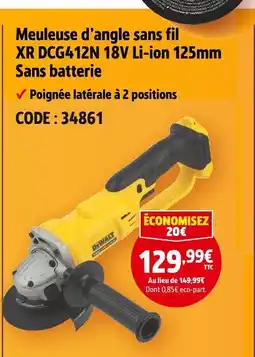Screwfix Dewalt meuleuse d'angle sans fil xr dcg412n 18v li-ion 125mm sans batterie offre