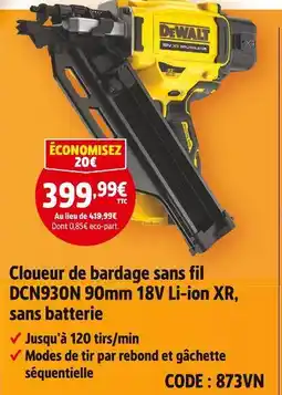 Screwfix Dewalt cloueur de bardage sans fil dcn930n 90mm 18v li-ion xr, sans batterie offre