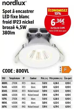 Screwfix Spot à encastrer led fixe blanc offre