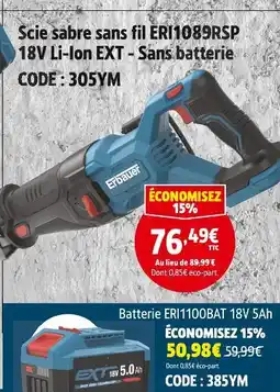 Screwfix Erbauer scie sabre sans fil eri1089rsp 18v li-ion ext offre