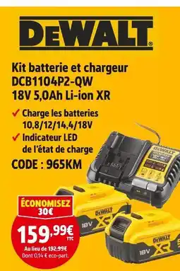 Screwfix Dewalt kit batterie et chargeur dcb1104p2-qw offre