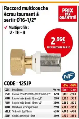 Screwfix Raccord écrou tournant à sertir 16mm-1/2 offre