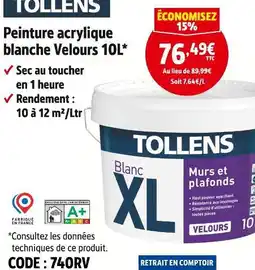 Screwfix Tollens peinture acrylique blanche velours offre