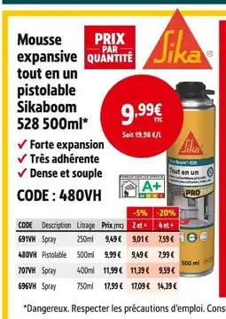 Screwfix Sika mousse expansive tout en un pistolable sikaboom 528 offre