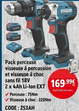 Screwfix Erbauer pack perceuse visseuse à percussion et visseuse à choc sans fil 18v offre