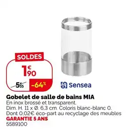 Weldom Sensea gobelet de salle de bains mia offre