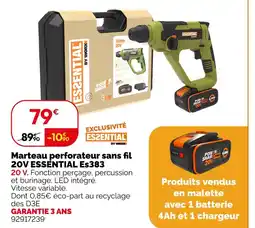 Weldom Essential by worx marteau perforateur sans fil 20v essential es383 offre