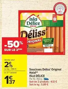 Carrefour Drive Isla délice - saucisses déliss' original halal offre