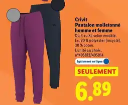 Lidl Crivit - pantalon molletonné homme et femme offre