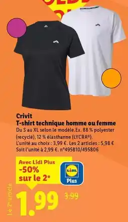 Lidl Crivit - t-shirt technique homme ou femme offre