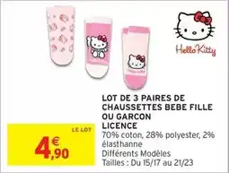Intermarché Hyper Hello kitty - lot de 3 paires de chaussettes bebe fille ou garçon licence offre