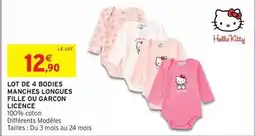 Intermarché Hyper Hello kitty - lot de 4 bodies manches longues fille ou garçon licence offre