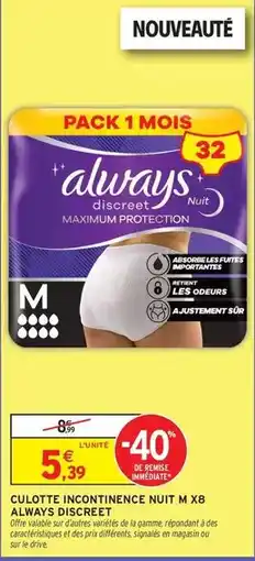 Intermarché Hyper Always - culotte incontinence nuit m x8 discreet offre