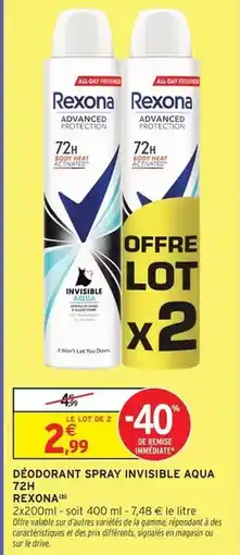Intermarché Hyper Rexona - déodorant spray invisible aqua 72cm offre