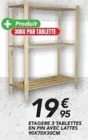 Les Briconautes Etagere 3 tablettes en pin avec lattes 90x70x30cm offre