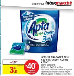 Intermarché Hyper Lessive tri-doses 3en1 x20 fraîcheur alpine apta offre