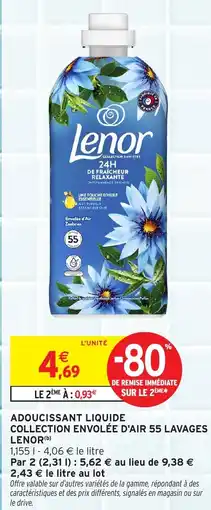 Intermarché Hyper Adoucissant liquide collection envolée d'air 55 lavages lenor offre