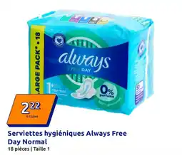 Action Serviettes hygiéniques always free day normal offre