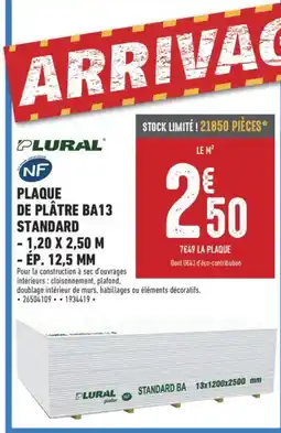 Brico Cash PLURAL Plaque de plâtre ba13 standard offre