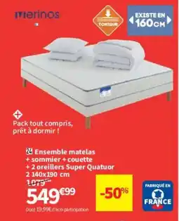 Conforama MERINOS Ensemble matelas + sommier + couette + 2 oreillers Super Quatuor offre