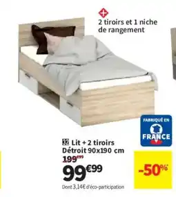 Conforama Lit + 2 tiroirs Détroit offre