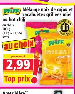 Norma PFIFF Mélange noix de cajou et cacahuètes grillées miel ou hot chili offre
