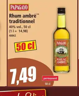 Norma PAPAGAYO Rhum ambré traditionnel offre